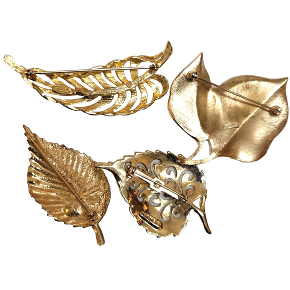 Vtg Brooch Lot Leaf Leaves Goldtone Signed Crown Trifari Kramer Gerrys Daria MCM - Picture 8 of 8
